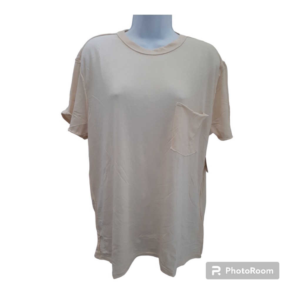 Free People  White Swan Vella Short Sleeve Crew Neck Tee Top Pocket NWT Women's